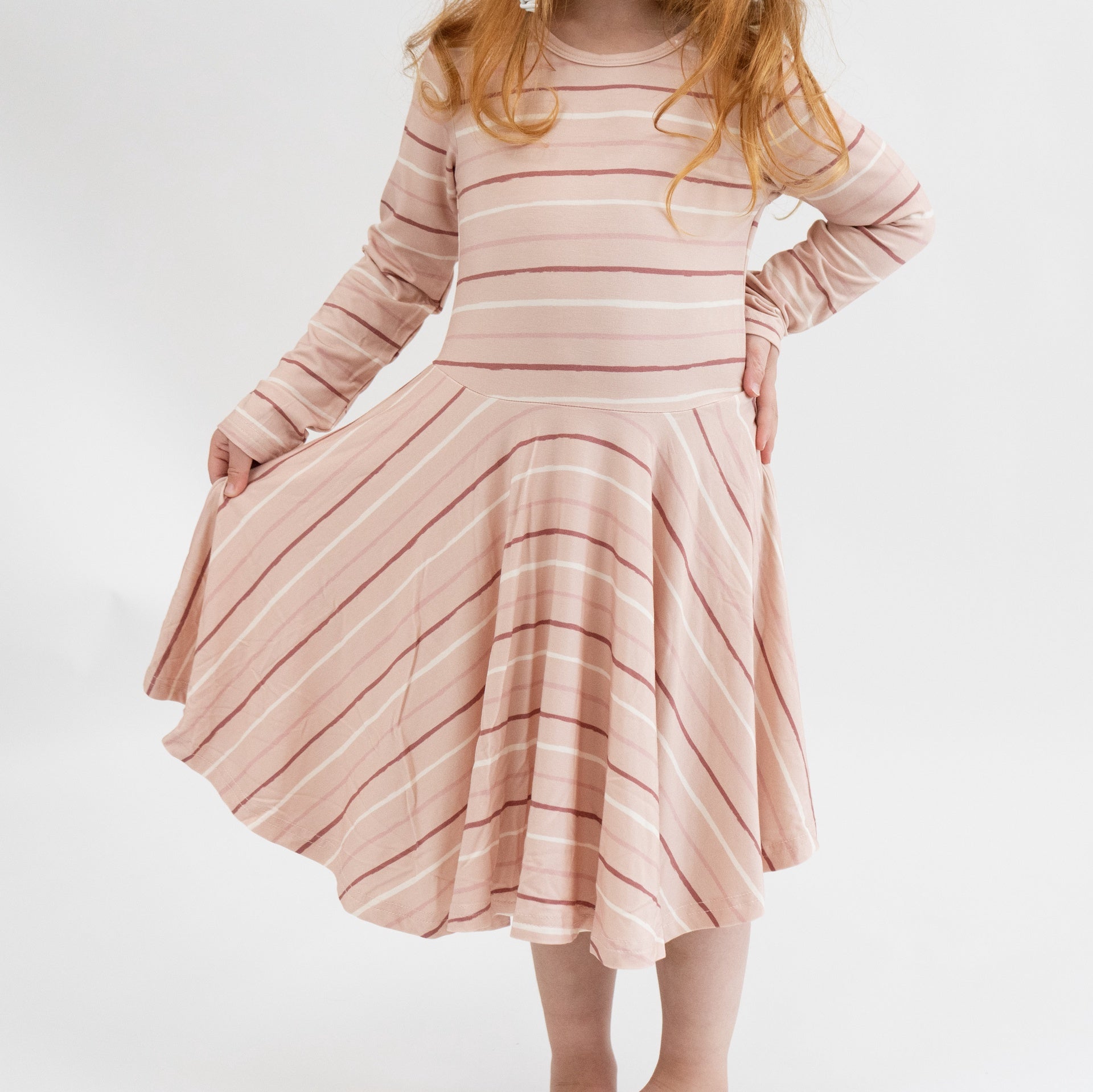 Long Sleeve Twirl Dress - Pink Stripes