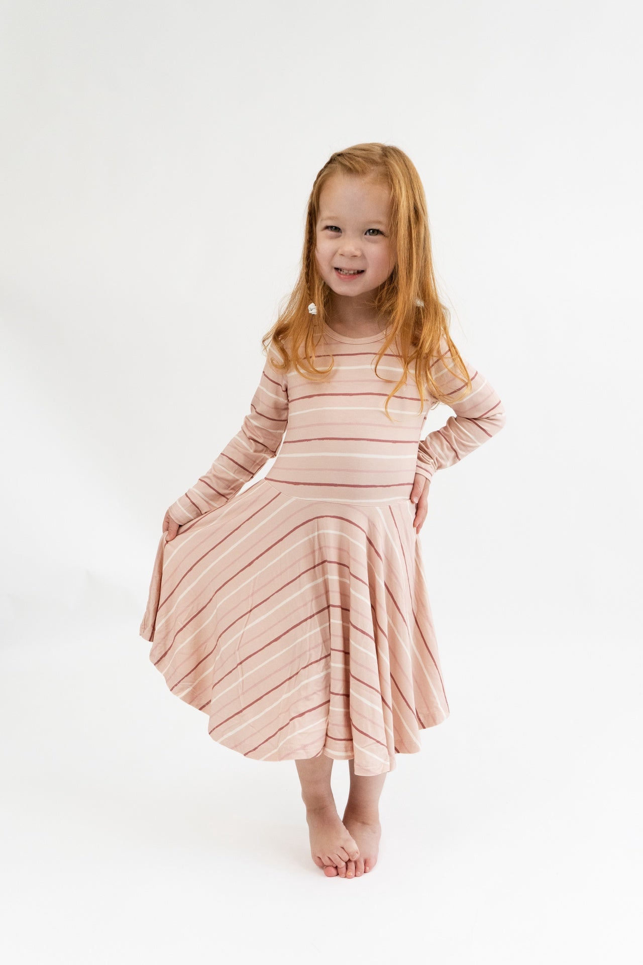 Long Sleeve Twirl Dress - Pink Stripes