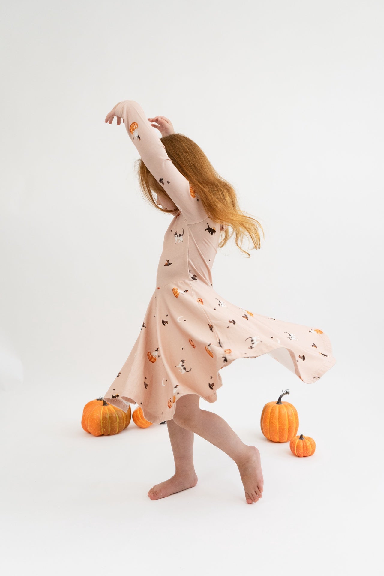 Long Sleeve Twirl Dress - Witch Cats