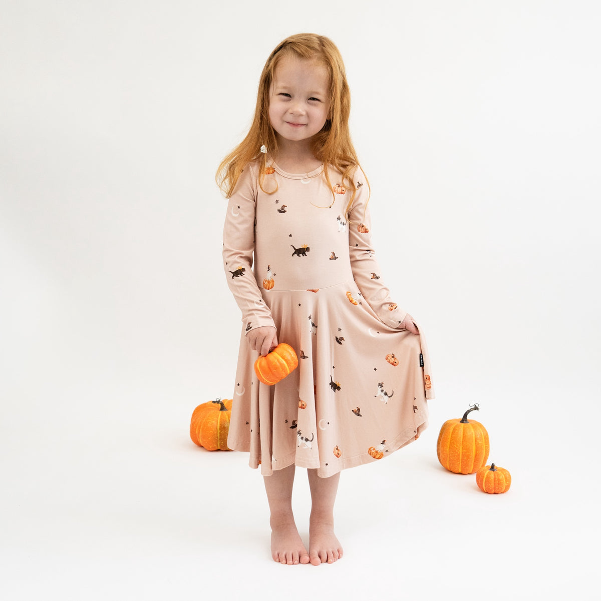 Long Sleeve Twirl Dress - Witch Cats