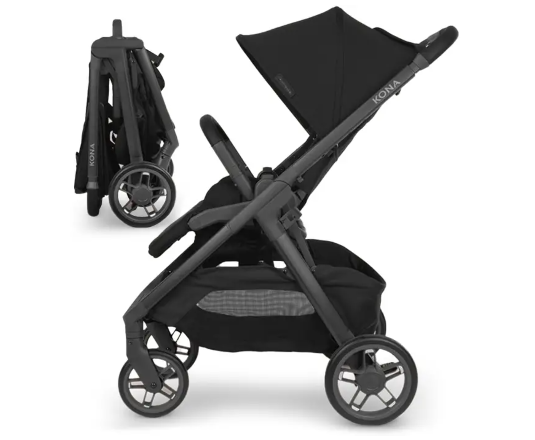 kona stroller folded black