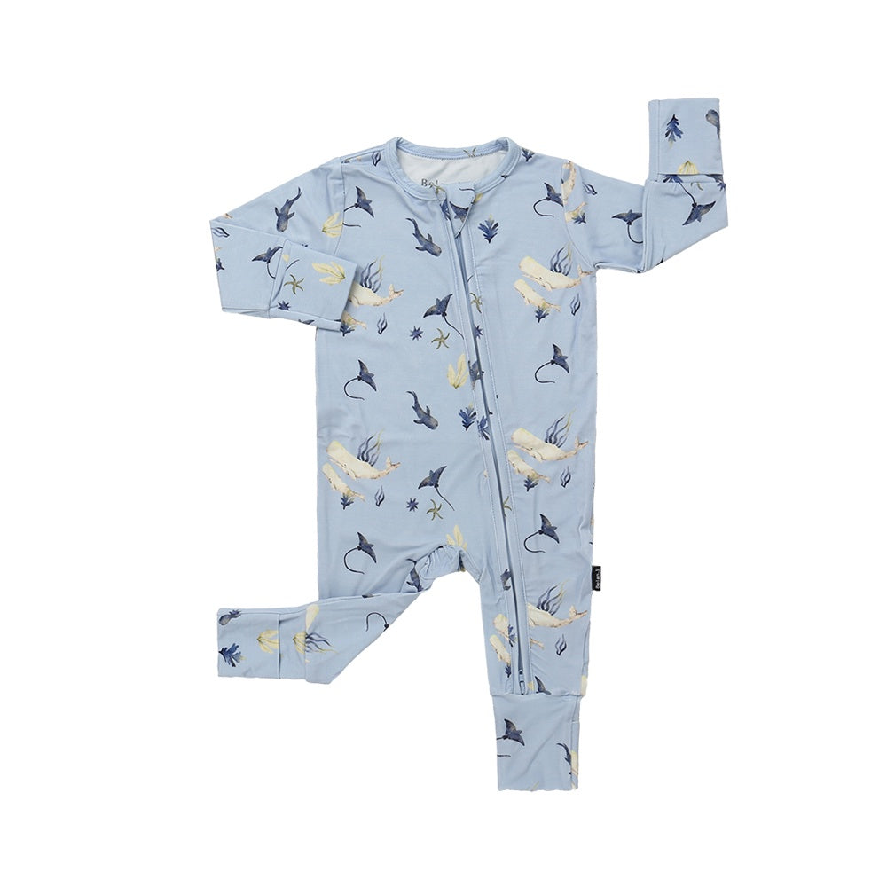 Footless Sleeper with Fold-over Cuffs - Whale Lover