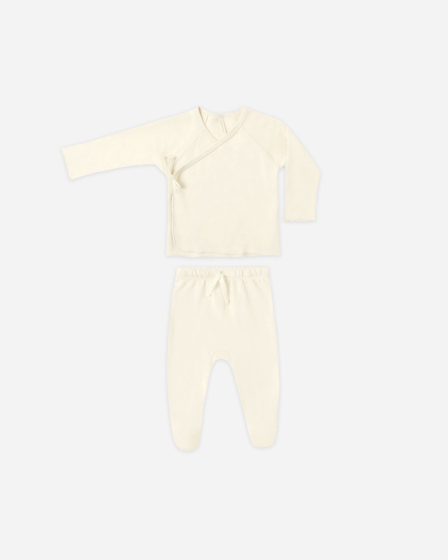 Quincy Mae Wrap Top + Footed Pant Set - Ivory