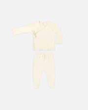 Quincy Mae Wrap Top + Footed Pant Set - Ivory